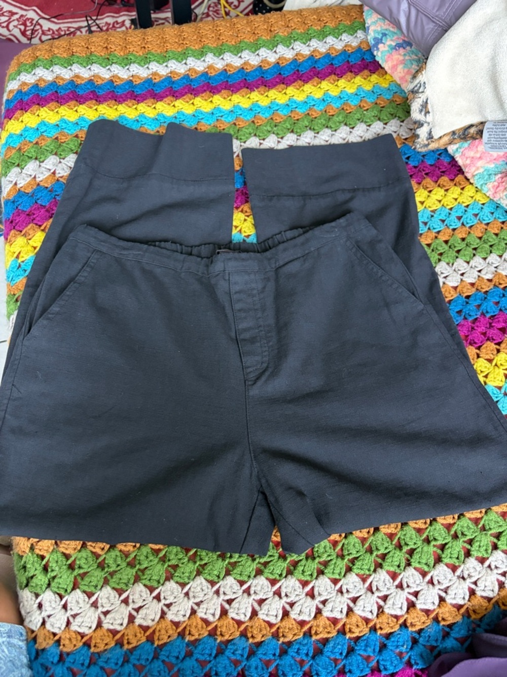 Grade & Gather Black Wide-Leg Elastic waist Pants, pockets, cotton, sz S, crop
